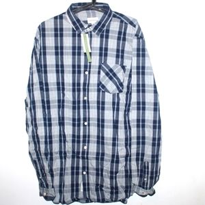 Frank & Oak Gray/Blue Plaid Men's XL Long Sleeve Button-Up Cotton Shirt